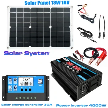 110V/220V Sistem de panouri Solare 18V18W Panou Solar 30A Controler de Încărcare 4000W Auto Invertor Solar Kit Complet de Generare de Energie Kit  10